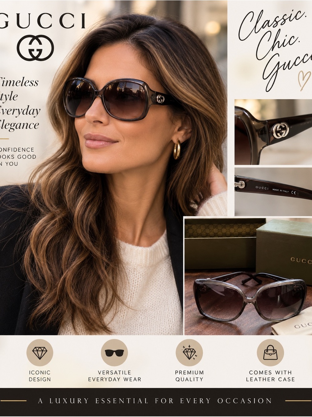Gucci GG2999/S Vintage Y2K Oversized Sunglasses w/ Original Box & Case